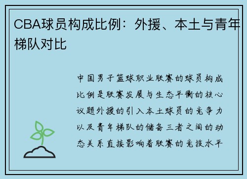 CBA球员构成比例：外援、本土与青年梯队对比